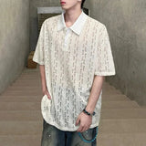 BONSIR  -  Mens Polo Shirt Ripped Hollow T-Shirt Summer Thin Streetwear Fashion Youth Campus Niche Short-Sleeve Top Men'S Clothing 2025 New