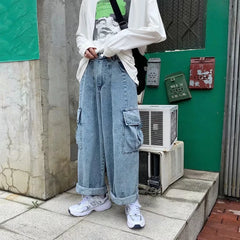 Bonsir Baggy Jeans Trousers Male Denim Pants Black Wide Leg Pants Men's Jeans Oversize Cargo Korean Streetwear Hip Hop Harajuku