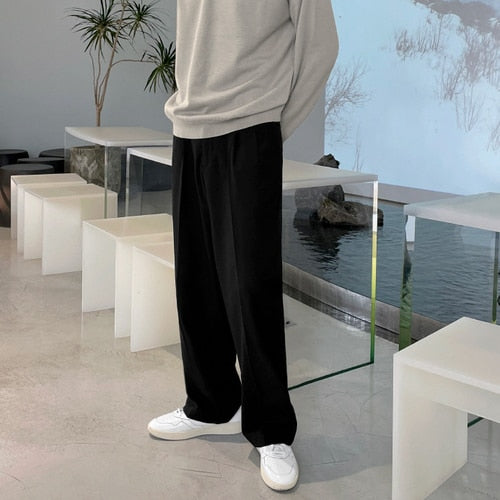 Bonsir Men Casual Straight Pants Male Korean Man Loose Casual Pants Streetwear Long Trousers Men's Joggers Wide Leg Pants T164