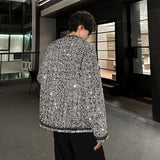 Bonsir Korean Fashion Shiny Sequin Jacket Sliver Round Collar Long Sleeve Jackets Coats Autumn New Ladies Gentleman High Street