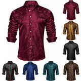 BONSIR  -  Mens Formal Blouse Paisley Long Sleeve Shirts Wedding Casual Style Lapel Neckline Polyester Fabric Regular Fit