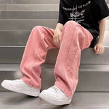 Bonsir Street Vibe Style Jeans Men's Loose Straight Pants Trendy Brand American Baggy Wide-leg Pants Pink Jeans Spring and Autumn