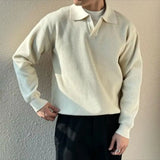 BONSIR  -  Men's Knitted Polo Sweater Long Sleeve Lapel Pullover Autumn Winter Vintage Turn-down Collar Loose Fit Solid Color Casual Top