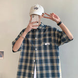 BONSIR  -  Y2k Streetwear Plaid Men Shirts Summer Fashion Chemise Homme Fashion Mens Checkered Shirts Short Sleeve Men Blouse