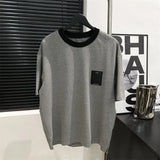 BONSIR  -  Summer New Men's Pullovers Spliced Crew Neck Screw Thread Casual Fashionable Classic Loose All-match Short Sleeve T-shirt Tops
