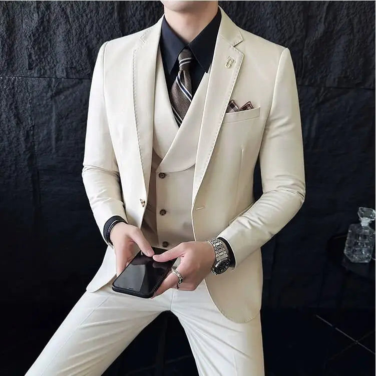 Bonsir (Jackets+Pants+Vest) High Quality Men Slim Fit Party Tuxedos 3 Pieces Fashion Double Breasted Vest Design Business Wedding Suit