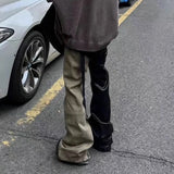 Bonsir Ribbons Patchwork Gradient Stacked Wax Pants Unisex Straight Streetwear Baggy Y2K Flare Jeans Oversized Loose Cargos