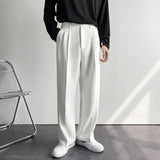 BONSIR  -  New Men Straight Pants Fashion Korean Loose Suit Trousers Casual Draped Baggy White Wide Pant Male Streetwear