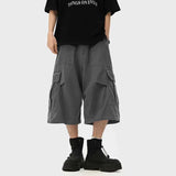 BONSIR  -  Summer Cotton Casual Pants Men Pocket Cargo Pants Men Japanese Streetwear Hip-hop Loose Wide Leg Pants Mens Calf-Length Pants