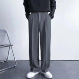 BONSIR  -  New Men Straight Pants Fashion Korean Loose Suit Trousers Casual Draped Baggy White Wide Pant Male Streetwear