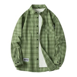 BONSIR  -  Men Shirt Plaid Flannel Loose Street Long Sleeve Casual Shirt Black Oversized Business Male Soft Dress Shirt Spring Autumn