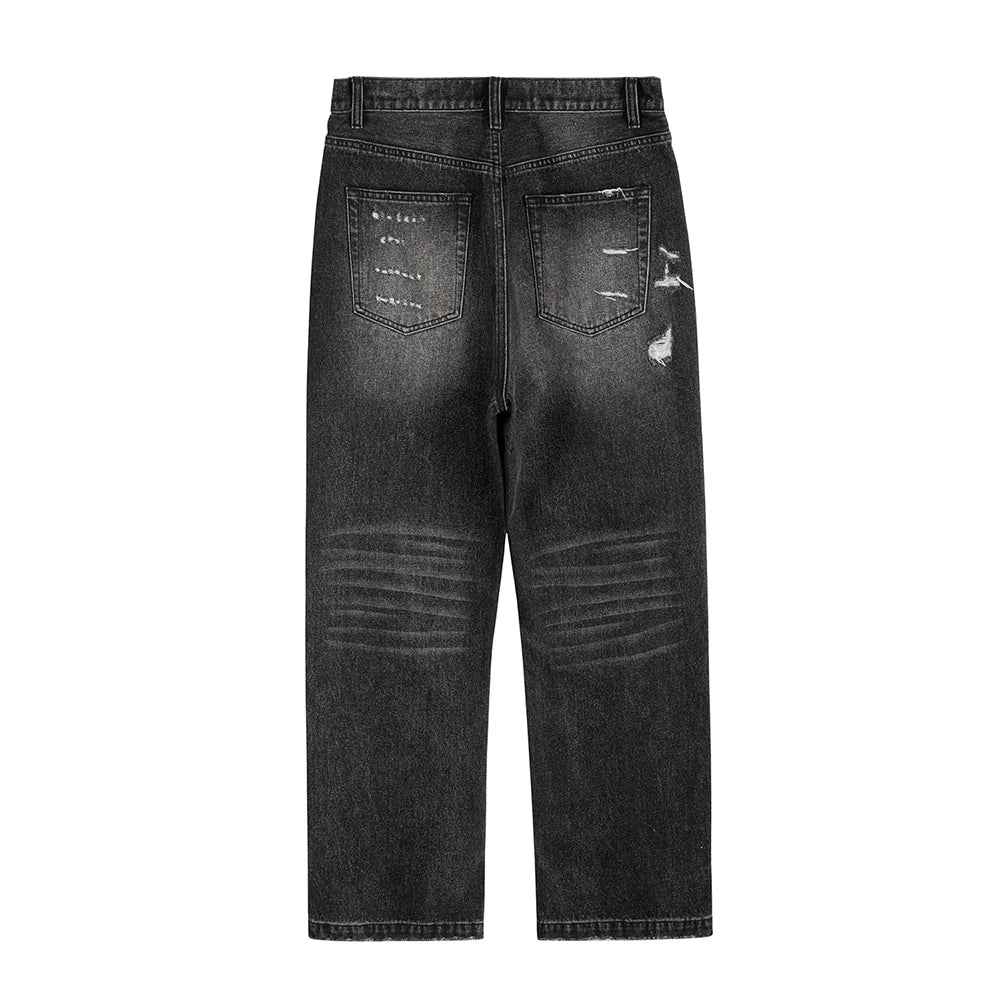 Bonsir Y2K Frayed Hole Damaged Washed Black Baggy Jeans for Men Streetwear Straight Casual Denim Trousers Ropa Hombre Loose Cargo Pants