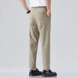 BONSIR  -  Spring Summer Thin Ice Silk Suit Pants Men's Business Straight Slim High Elastic Ankle Length Casual Pants Male