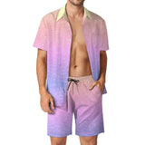 BONSIR  -  Ombre Print Men Sets Neon Orange Pink Casual Shorts Vacation Shirt Set Summer Hawaii Design Suit Short Sleeve Oversized Clothing