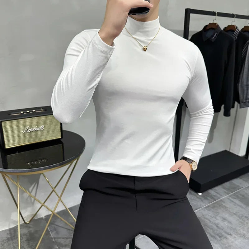 Bonsir 5 Colors Autumn Winter New Turtleneck Long Sleeve T Shirts Men Solid Color Slim Fit Casual Elastic Warm Tee Shirt Homme 3XL-M