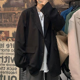 BONSIR  -  Korean Style Blazer Men Fashion Solid Color Business Casual Suit Jacket Men Streetwear Loose Dress Jackets Mens Formal Blazer