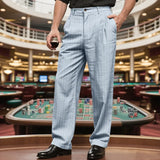 BONSIR  -  New American Style Business Striped Men Suit Pants Light Luxury Leisure Linen Straight Pants Urban Fashion High Quality Trousers