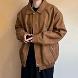Bonsir Mens Pu Leather Jacket Workwear Style Side Zipper Jacket Fashion Streetwear Versatile Trend Leather Casual Jacket Men'S Clothing