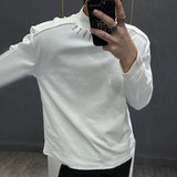 Bonsir Mens Y2k Metal Decoration Casual T-Shirt Spring Streetwear Niche Harajuku Luxury Campus Designer Long Sleeve Top Men'S New