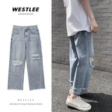 Bonsir Spring and Summer New Men's Torn Jeans Street Hip-hop Loose Wide Leg Pants Thin Fur Pants Brand Men's Clothing Ripped