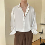 Bonsir White Long Sleeved Shirt Men Oversized Fashion Social Mens Dress Shirt Korean Loose Ice Silk Shirt Mens Office Formal Shirts