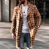 Bonsir Streetwear Vintage Graphic Buttoned Blazer Jackets Fashion Male Thick Notch Collar Woolen Coats Long Sleeve Midi Overcoats