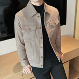 Bonsir Autumn Winter New Houndstooth Jackets Men Slim Lapel Short Casual Plaid Coat Business Social Windbreaker Jacket Streetwear