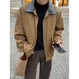 BONSIR  -  Fall Short-Length Bomber | American Retro Shacket W/ PU-Leather Collar - Relaxed Plus Sizing M-5XL