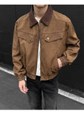 BONSIR  -  American Style Men Jacket Contrast Color Turn-down Collar Patchwork Washing New Autumn Silhouette Loose Male Coat 24K5356