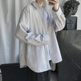 BONSIR  -  Japanese Stripe Men Shirt Bf Style Long Sleeved Blouse Korean Hong Kong Style Loose Casual Man Blusas Autumn Chic Jacket