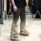 Bonsir Streetwear RO style Gradient Color Baggy Stacked Baggy Flare Jeans for Men and Women Straight Washed Casual Denim Trousers