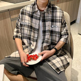 BONSIR  -  Y2k Streetwear Striped Plaid Shirt Men Single-breasted Square Collar Shirts Summer Fashion Casual Camisa Men Chemise Tshirt