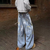 BONSIR  -  Men Jeans Graffiti Contrast Color Casual Pants Spring Streetwear Fashion Youth Campus Trousers Old Money Men'S Clothing 2025 New