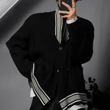 Bonsir Mens Sweater Contrast Color V-Neck Sweater Autumn Streetwear Personality Versatile Campus Long-Sleeve Jacket Men'S Clothing