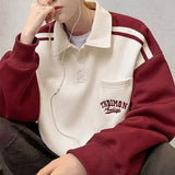 BONSIR  -  Spring Autumn American Sweatshirts Youthful Vitality Loose Men's Clothing Casual Lapel Button Stylish Contrasting Colors Hoodies