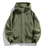 BONSIR  -  Windbreakers Men Hooded Jacket Zipper Coat Cargo Waterproof Black Bomber Camping Loose Thin Softshell Hooded Hiking Jacket