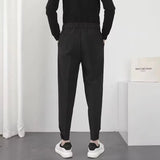 BONSIR  -  Pleated Tapered Men Elastic Waist Small Feet Slim Casual Pants Fashion Korean Blazer Trousers Youth Streetwear Male Trendy Brand