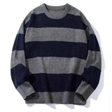 BONSIR  -  Autumn Men's O-Neck Striped Sweater Casual Men Warm Cashmere Knitted Pullover Men Classic Loose Knitwear Sweaters Clothing