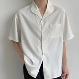 BONSIR  -  Men Shirt Cuban Collar Casual Shirt Spring/Summer Fashion Plain Simple Daily Versatile Short-Sleeve Tops Men'S Clothing 2025 New