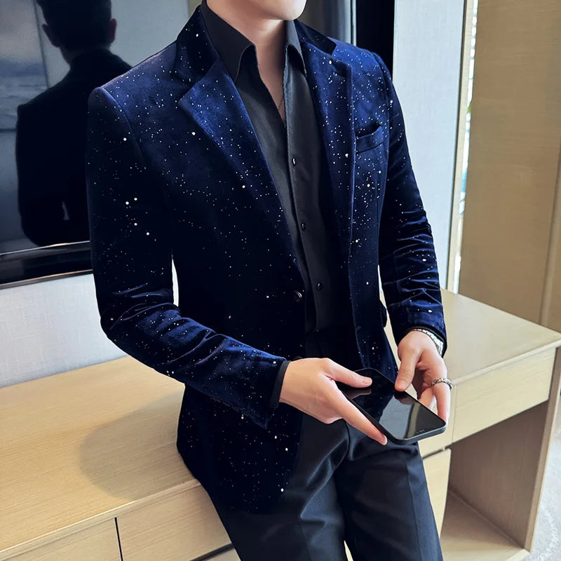 Bonsir Luxury Velvet Bronzing Suit Jackets Men High Quality Slim Fit Business Elegant Blazer Coat Homme Formal Social Prom Tuxedo 4XL-M