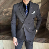 Bonsir Men Suits Double Breasted Latest Design Groom Wedding Stage Tuxedos Best Costume Homme Slim Fit Business Social 3 Pieces