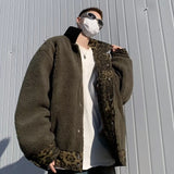 Bonsir Leopard Padded Jacket Men Winter Trendy Double-sided Imitation Sherpa Coat American Animal Print Warm Parkas Hip Hop
