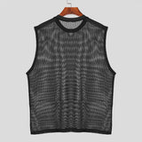 BONSIR  -  Streetwear Mens Fashion Mesh Tank Tops Hollow Out See Through Sexy Vest Men Summer Trendy Solid Color Loose Sleeveless Camisoles