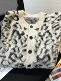 BONSIR  -  Loose Fit Leopard Print Cardigan Sweater Men's American Sle Knitted Coat Fake Mink Spring Faion Cleanfit Knitwear
