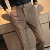 Bonsir Men Spring Autumn Belt Decoration Casual Dress Pants Fashion Slim Fit Suit Pants Streetwear Social Business Men Trousers