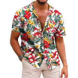 BONSIR  -  Casual Top Shirt Men Regular Short Sleeve Slight Stretch Summer Vacation 3D Print Blouse Button Daily Brand New