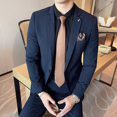 Bonsir 7XL 6XL(Jacket+Pant）Fashion Striped Men Slim Fit Suit Groom Wedding Tuxedo Formal Business Party Slim Fit Social Stage Costume