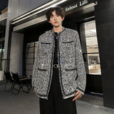 Bonsir Korean Fashion Shiny Sequin Jacket Sliver Round Collar Long Sleeve Jackets Coats Autumn New Ladies Gentleman High Street