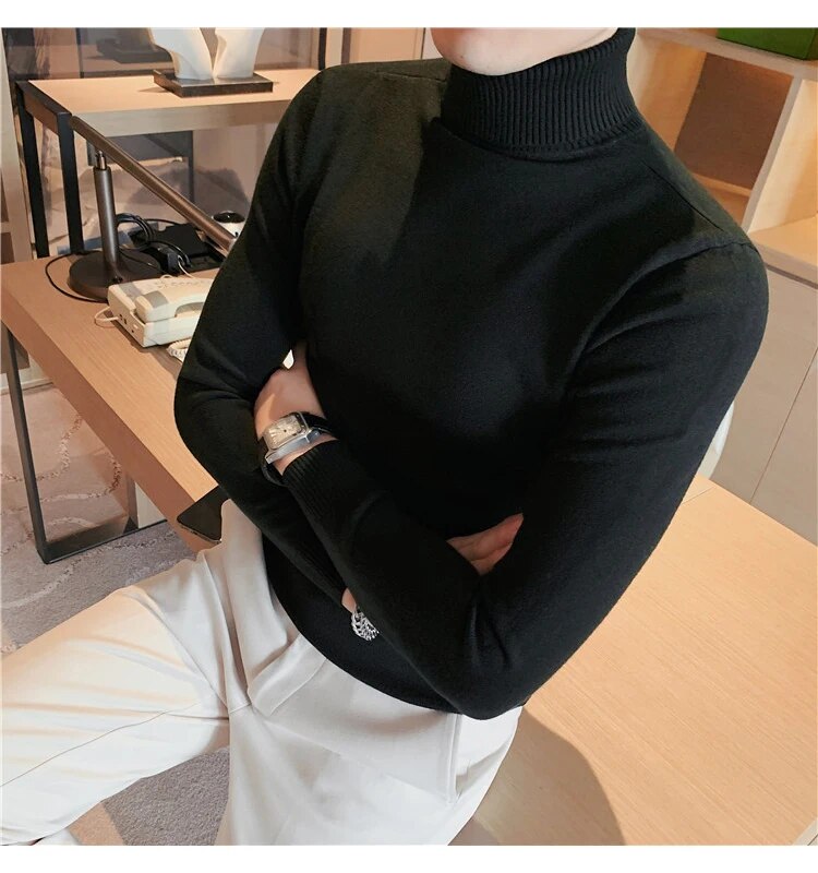 Bonsir New Fall/Winter Male Sweaters High-Necked Knitwear Shirt British Style Casual Business Pullover Men Casual Sweaters S-4XL