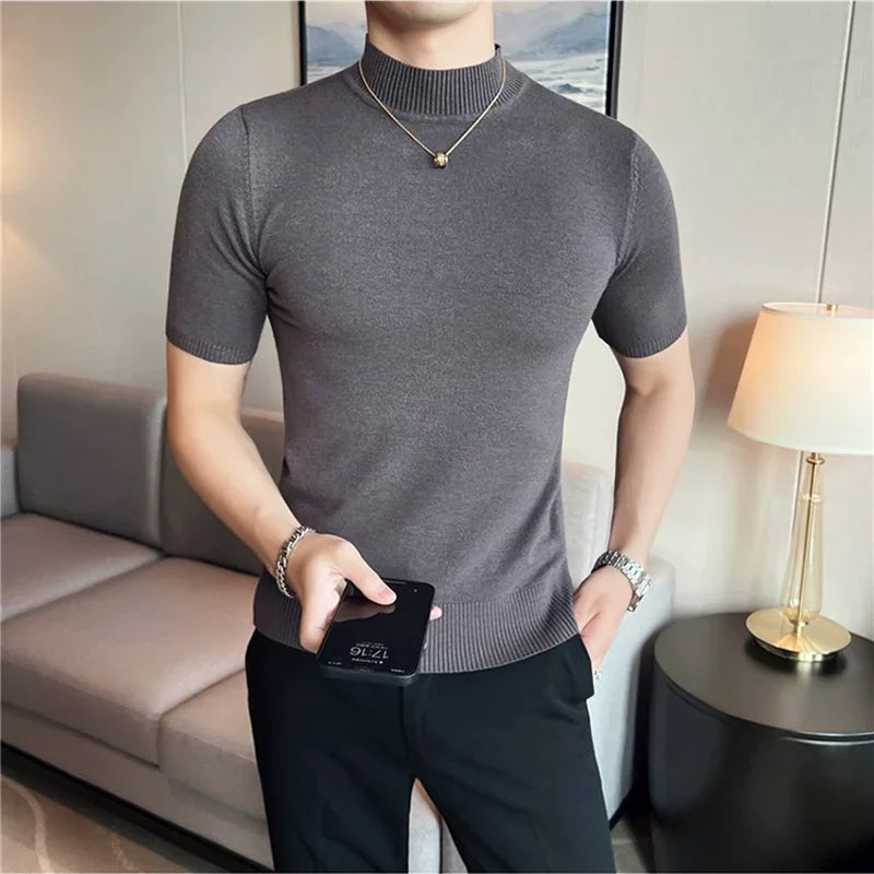 Bonsir Autumn Men's Half Turtleneck  knitted T Shirts Korean version Slim Fit Solid Pullovers Elastic Casual Thin Sweater Men Clothing